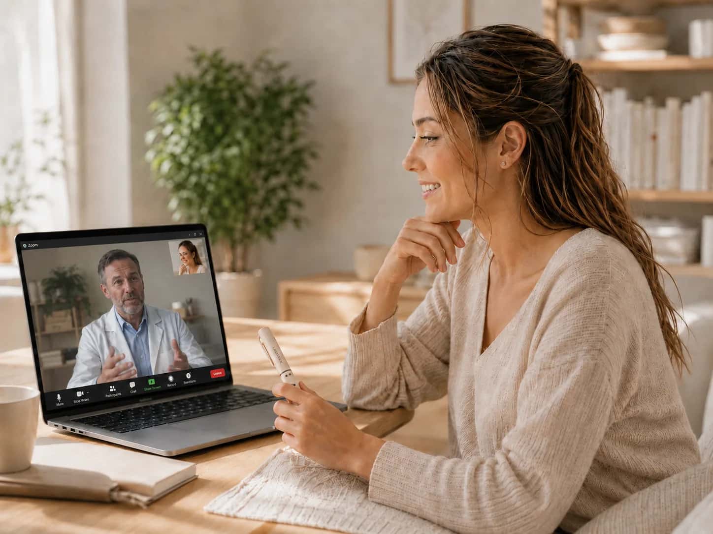 Donna in una conversazione online con un esperto medico di Labbieux