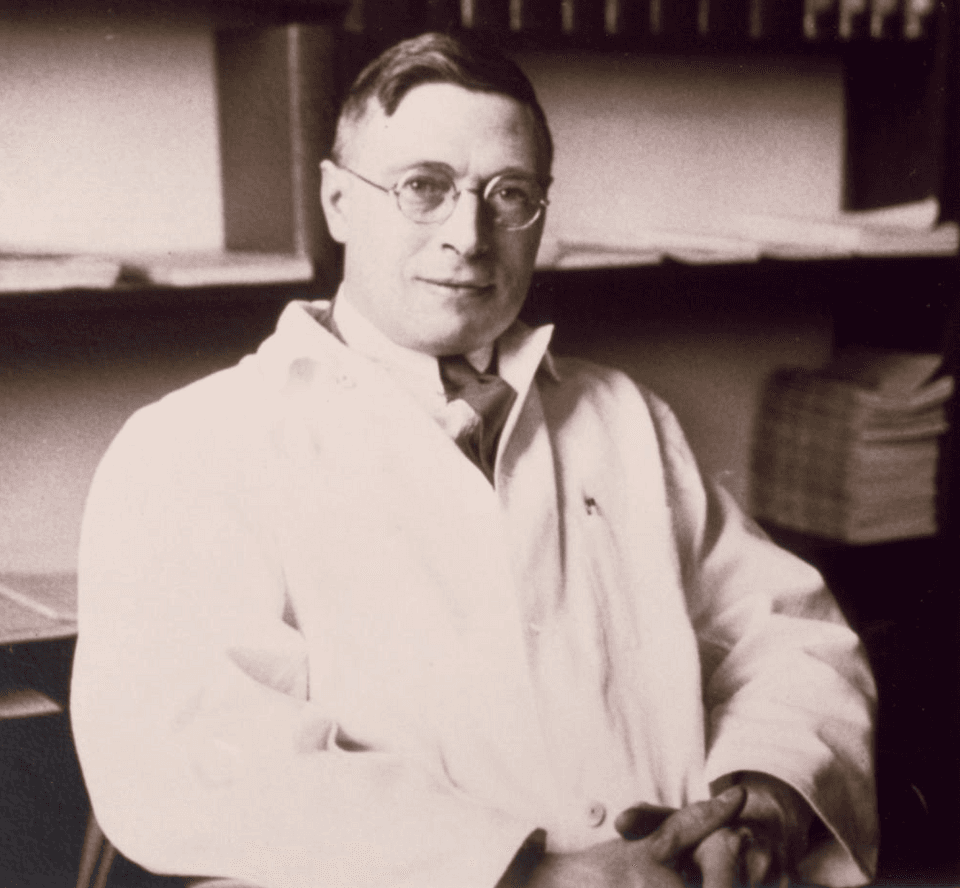 James Collip in his laboratory coat
